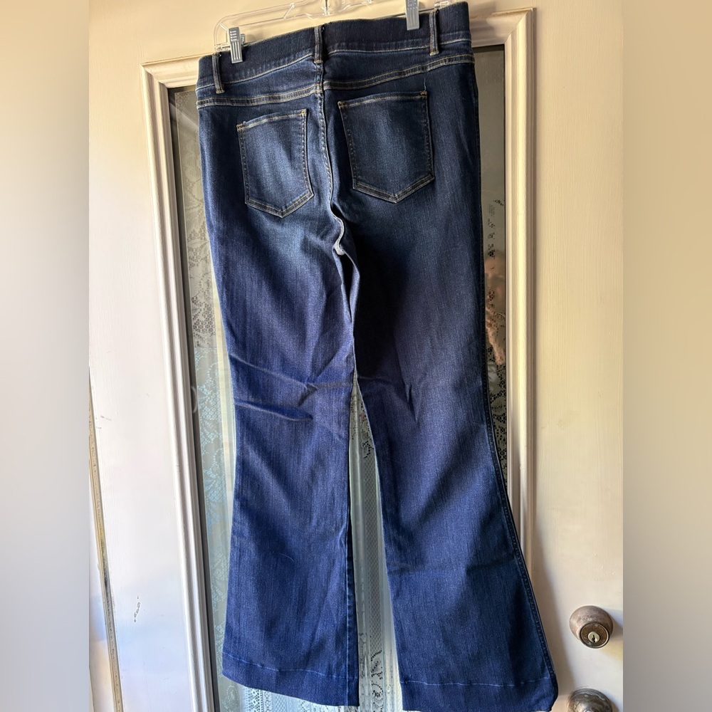 High-Rise Dark Blue Flare Jeans - Women's - Picture 6 of 7